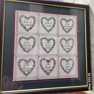 Home Interiors Framed Art Love Is Humphrey Burgundy Hunter Green Cherry Wood 90s